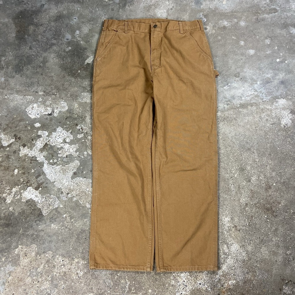 Carhartt Duck Canvas Dungaree Pants Size 38x32 Brown Loose Fit Work 811-BRN